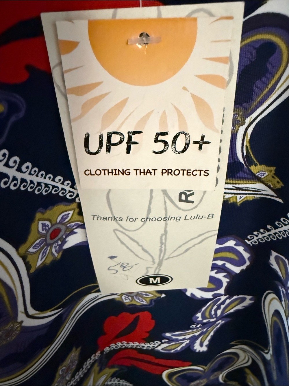 Lulu-B UPF 50+ Cold Shoulder Paisley Floral Tunic Dress Navy Purple Medium NWT - Picture 6 of 7